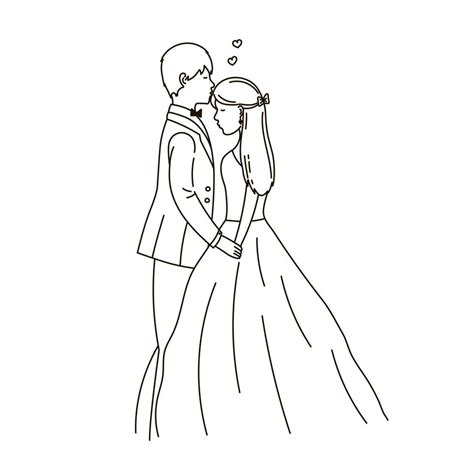 Wedding Couple In Outline Style 12672048 Vector Art At Vecteezy