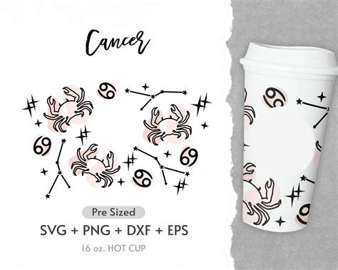 16oz Cancer Hot Cup Svg Full Wrap Hot Cup Svg Constellations Astrology Svg Zodiac Sign Svg