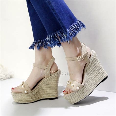 cm Chaussures Bride Cheville Compensées Plateforme Nude Boheme Talons Hauts Tressées Cuir