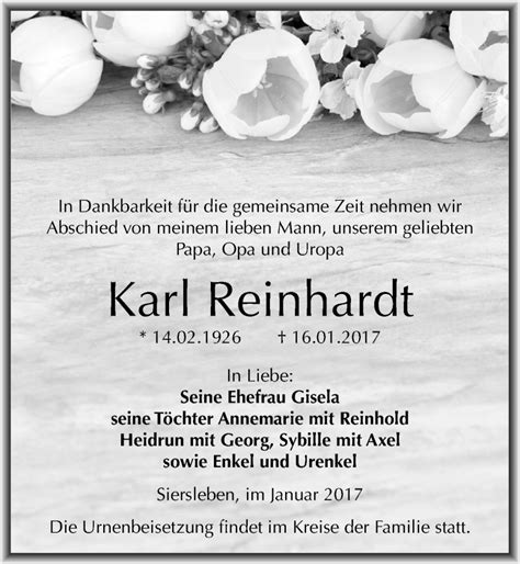 Traueranzeigen Von Karl Reinhardt Abschied Nehmen De