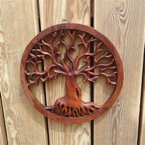 Tree Of Life Wooden Medallion Hand Carved Tree Etsy Tree Carving Wood Carving Patterns