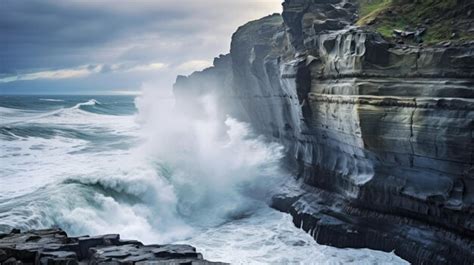 Premium AI Image A Large Wave Crashing Into The Rocks