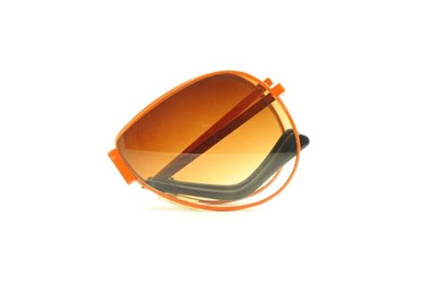 Vintage 70s Folding Aviator Sunglasses Orange Metal Frame Teardrop Fold Up Aviators With Brown