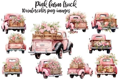 Pink Farm Truck Clipart Graphic by retrowalldecor · Creative Fabrica