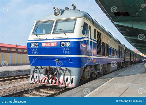 China Railways Df11 Diesel Locomotive In Mudanjiang Railway Station