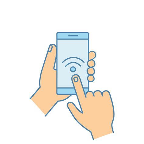 Hands holding NFC smartphone color icon. NFC phone. Near field