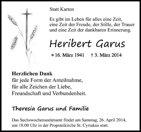 Traueranzeigen Von Heribert Garus Trauer In NRW De