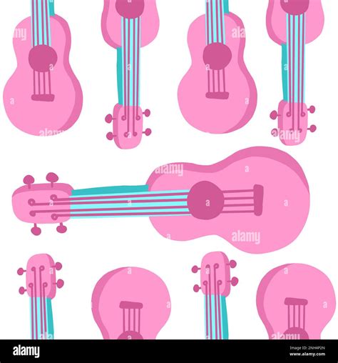 Pink Guitar Seamless Pattern Hawaiian Ukulele Vector Illustration In