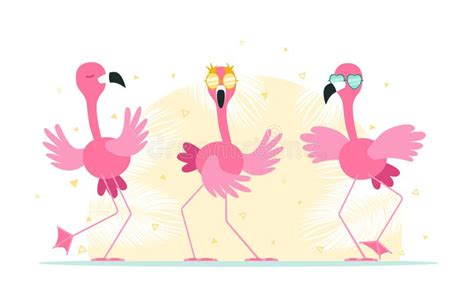 Funny Dancing Flamingos In Sunglasses Stock Vector Illustration Of