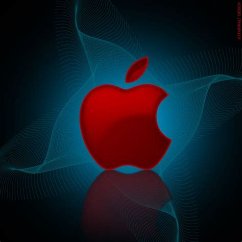 an apple logo on a black background with blue and red swirling around ...