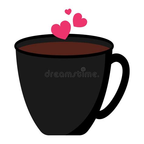 Cup Of Hot Chocolate Drink In Black Mug Animated PNG Illustration For Valentine Doodle Stock