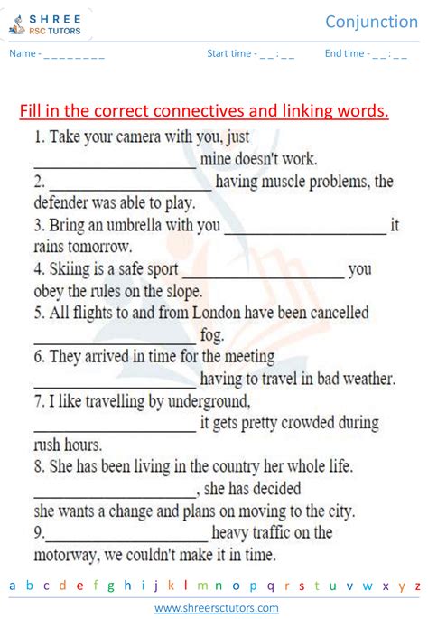 Conjunctions Worksheets For Grade 2 English Shree Rsc Tutors