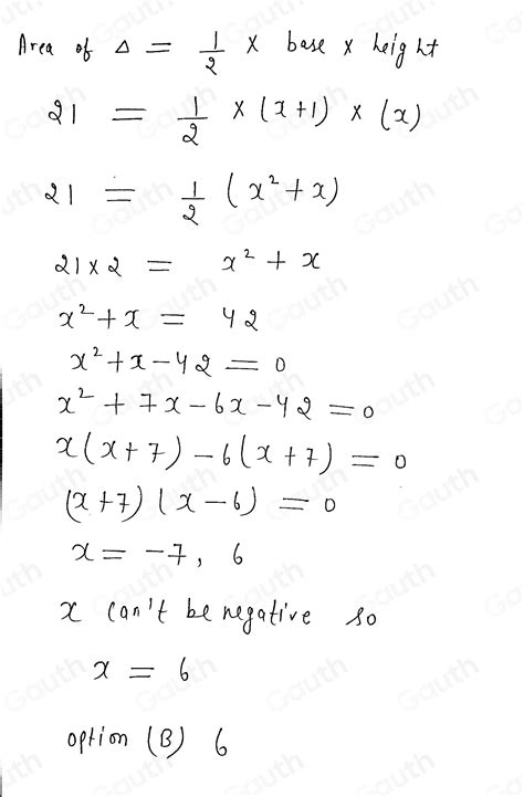 Solved 18 The Area Of The Triangle Above Is 21 What Is The Value Of X [square Root] A 3 B