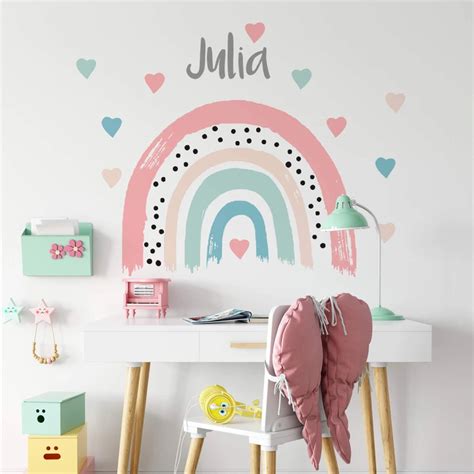 Muursticker Regenboog Pastel Met Hartjes Wall Art Nl