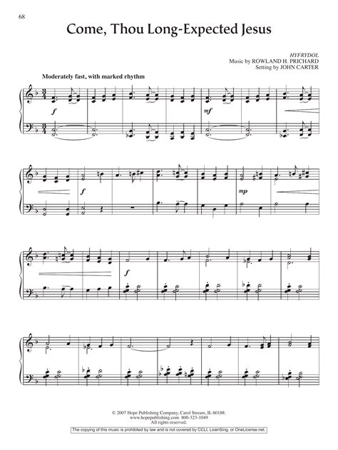 Come Thou Long Expected Jesus By John Carter Sheet Music For Piano