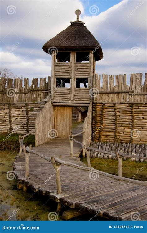 Wooden wall and tower stock photo. Image of beam, village - 12348314