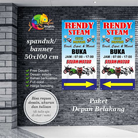 Spanduk Banner 50x100 Cm Spanduk Cuci Motor Mobil Bulak Balik Spanduk