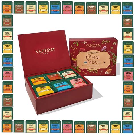 Vahdam Organic Chai Tea Variety Sampler Pack Flavors Tea Bags