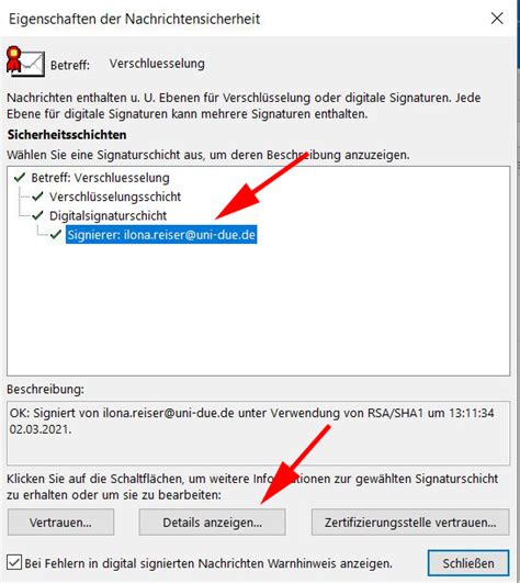 Signierte und verschlüsselte E Mails prüfen