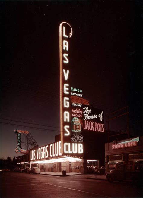 Photograph Of Las Vegas Club And Overland Hotel Las Vegas At Night