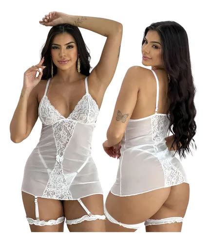 Lingerie Sexy Transparência Tule Camisola Sensual Cinta Liga MercadoLivre
