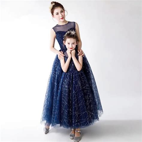 Mother Daughter Sequin Dress Girls Evening Ball Gown Formal Wear Mom