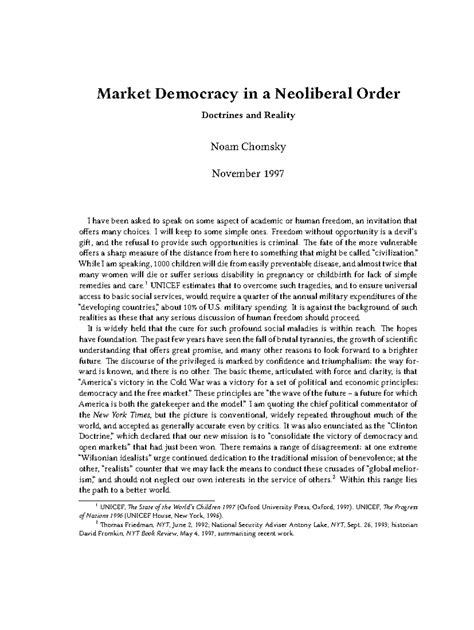 Noam chomsky market democracy in a neoliberal order - Market Democracy