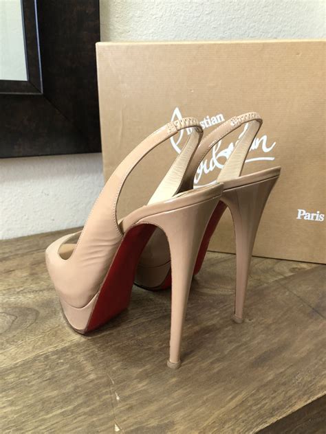 CHRISTIAN LOUBOUTIN Lady Peep Sling Nude Patent P Gem