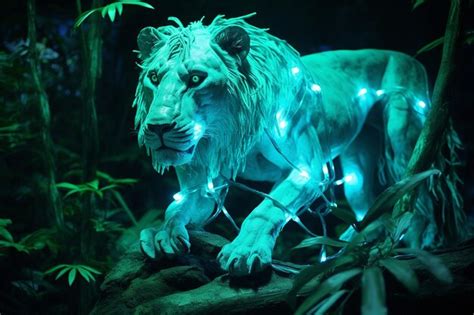 Premium Photo Neon Light Lion Jungles Luminous Guardian