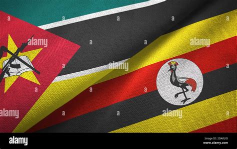 Mozambique and Uganda two flags textile cloth, fabric texture Stock ...