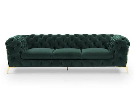 Canap Places Capitonn Chesterfield Velours Vert Carmen