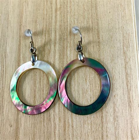 Shell Circle Earrings Black Lip Abalone Shell Dangle Mother Of Etsy