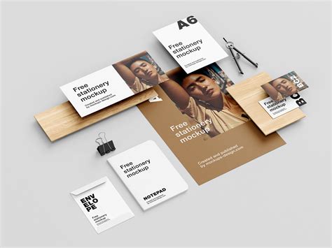 Stationery with Wood Elements Free Mockup — Free Mockup World