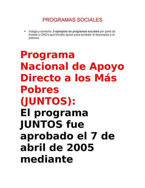 Programas Sociales Programas Sociales Indaga Y Comentaestado U Ong S