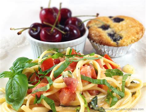 Marinated Brie Tomato Basil Linguine Through Her Looking Glass