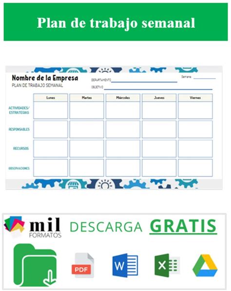 Plan De Trabajo Semanal Ejemplos Formatos Word Excel