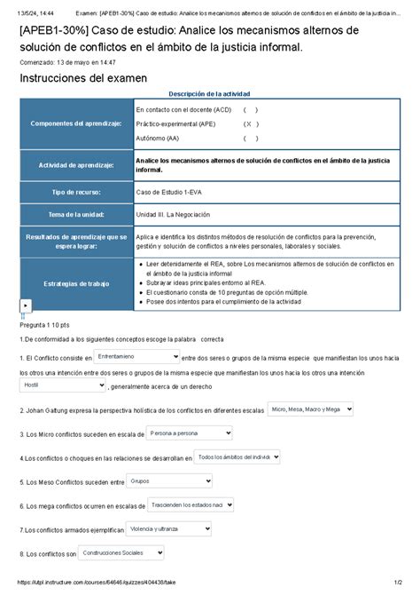 Caso de estudio Analice los mecanismos alternos de solución de