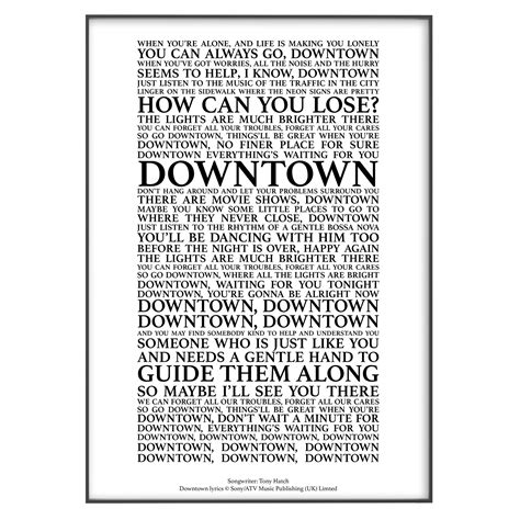 Downtown Song Lyrics Print Official Licensed Print Poster - Etsy