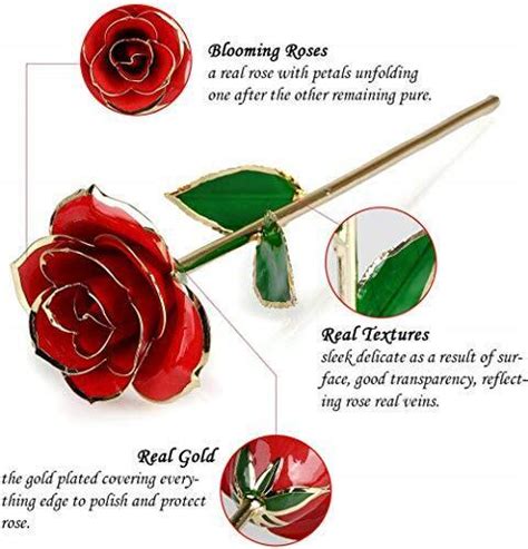 Valentines Day Gifts For Her Gold Rose Artificial Flowers 24k Golden