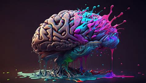 Brain Made Of Tangled Interwined Colorful Paint Splashes Intelligence