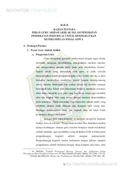 PERAN GURU AKIDAH AKHLAK DALAM PENERAPAN PENDEKATAN INDIVIDUAL UNTUK