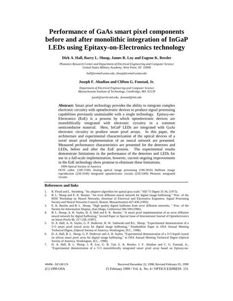 Pdf Performance Of Gaas Smart Pixel Components Before And After