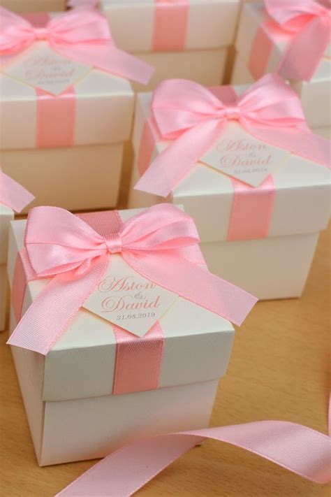 Ivory And Blush Wedding Favor Box Wedding Bonbonniere With Satin Ribbon