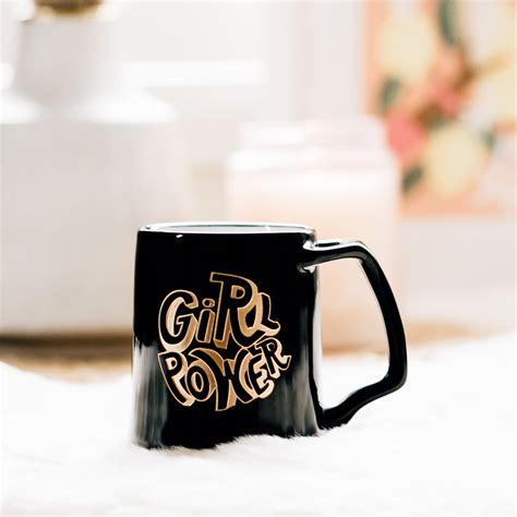 Girl Power Coffee Mug Engraved Porcelain Black Happily Ever Etched