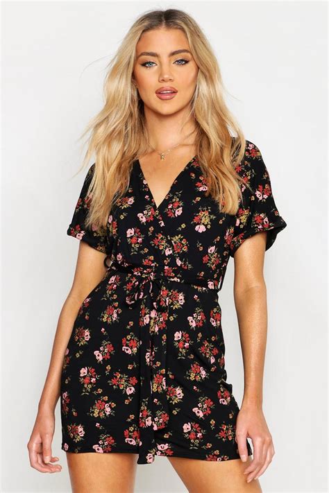 Womens Floral Tie Waist Wrap Tea Dress Boohoo Uk