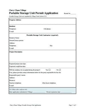 Fillable Online Chevy Chase Village Portable Storage Unit Permit