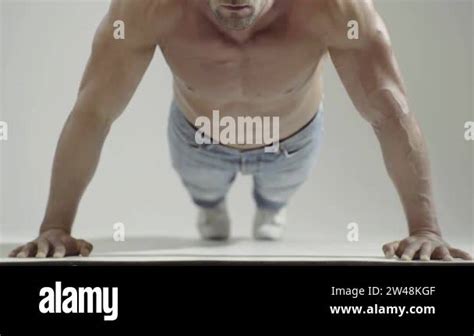 Man Training Push Ups Strong Man Or Muscular Guy Sexy Male Bare Torso Shirtless Athletic Hot