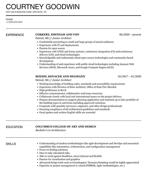 Junior Architect Resume Samples Qwikresume Riset