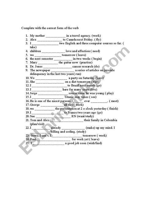 Complete The Sentences Using The Verbs In The Correct Form Askbrain