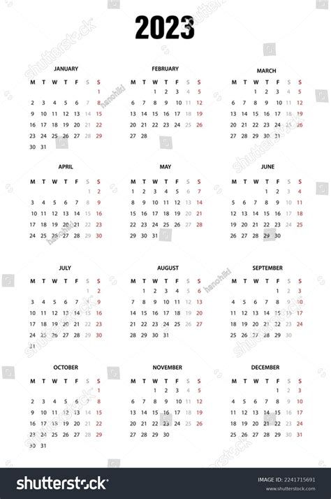 Calendar 2023 Simple Template English Stock Vector (Royalty Free ...